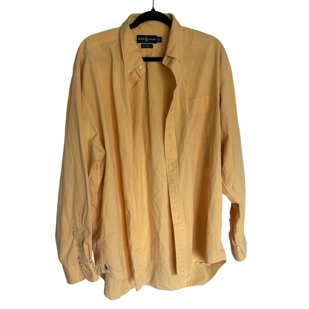 Ralph Lauren Big Shirt Mens Large Yellow Cotton Long Sleeve Button Down Pony